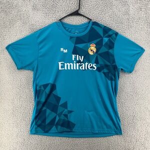 Real Madrid CF Fly Emirates Teal Blue Soccer‎ Jersey Men XXL